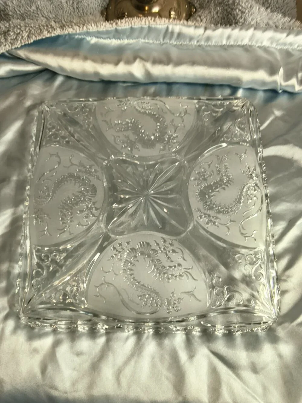 Vintage Art Deco Barolac Crystal Dragon Platter